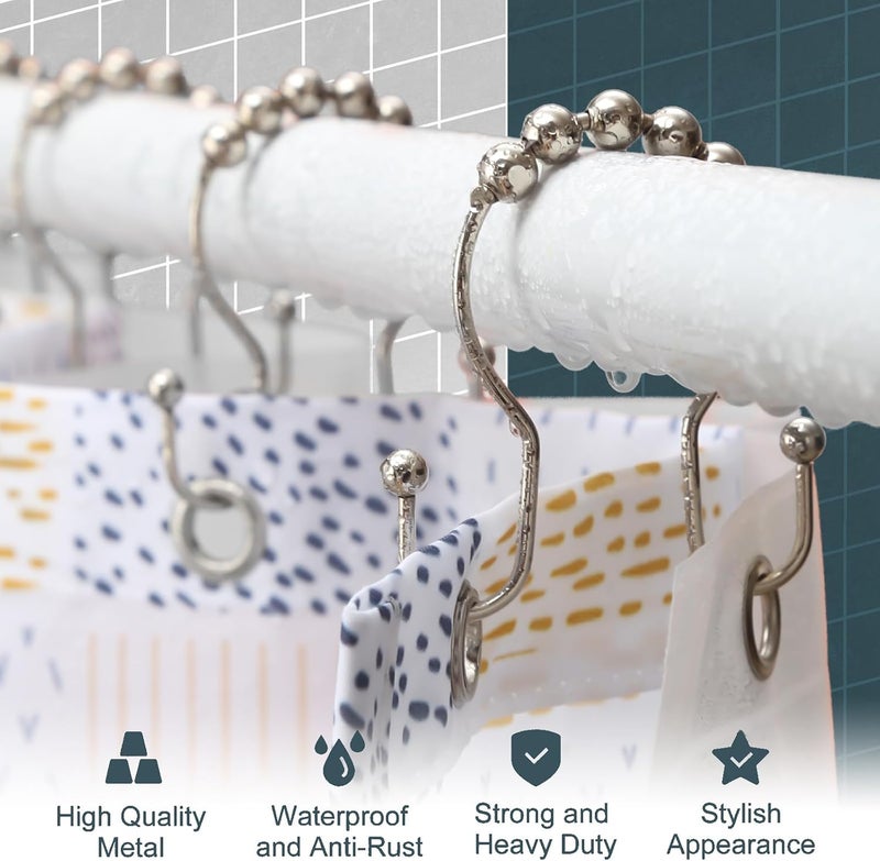 OEH Shower Curtain Hooks, Shower Curtain Rings, Metal Shower Curtain Rings Rust Proof, Smooth Gliding Metal Shower Curtain Hooks Rust Proof, Double Double Shower Rings for Curtain, 12 Pcs, Nickel - Image 2